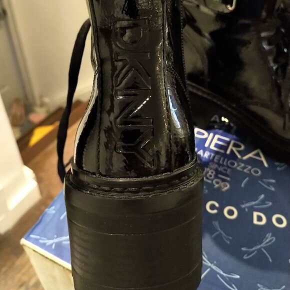 NEW DKNY Womens Bootie Combat Boots Moto Boots Patent Leather Black BART 6.5 - Picture 5 of 16